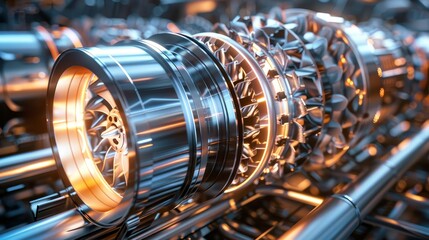 Real-time digital modeling of twin technology engines, emphasizing a large turbine engine with futuristic advancements