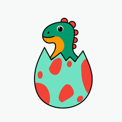Cute dinosaur Baby Dino tail in egg. Flat Cartoon Style vector illustration