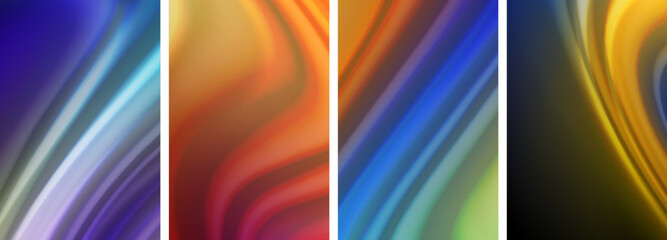 Rainbow color liquid. Wave lines poster set for wallpaper, business card, cover, poster, banner, brochure, header, website