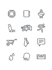 Asthma inhaler, Bar graph, Lightning, Mobile phone, Perfume love,, set of icons, vector illustration