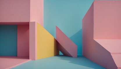 Modern abstract geometric pastel colored architectural scene