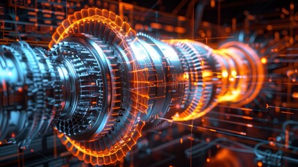 Twin turbine engines in digital advancement, real-time modeling of a big turbine engine, highlighting technological innovation
