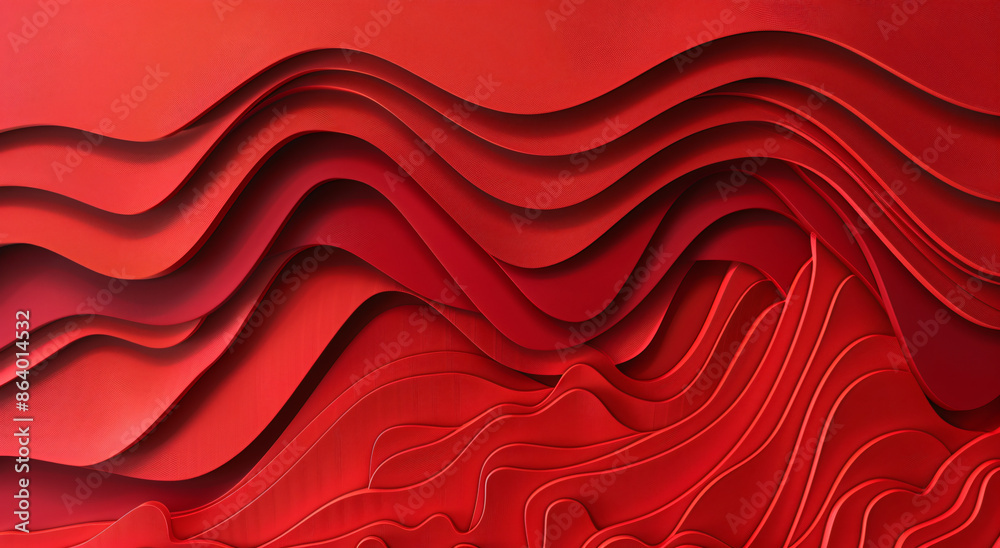 Poster red background, curved lines, abstract style, red color scheme, simple and elegant background design