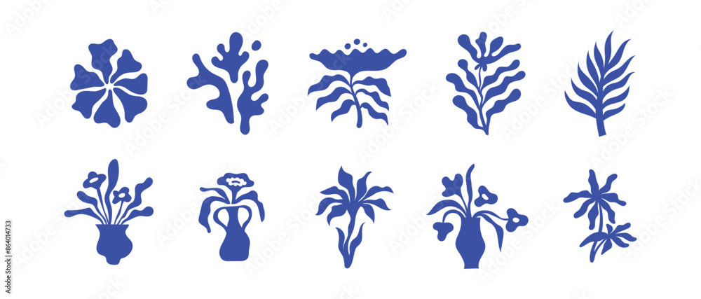 Poster vector set of illustrations in simple naive hand drawn and linocut style - natural prints, posters o