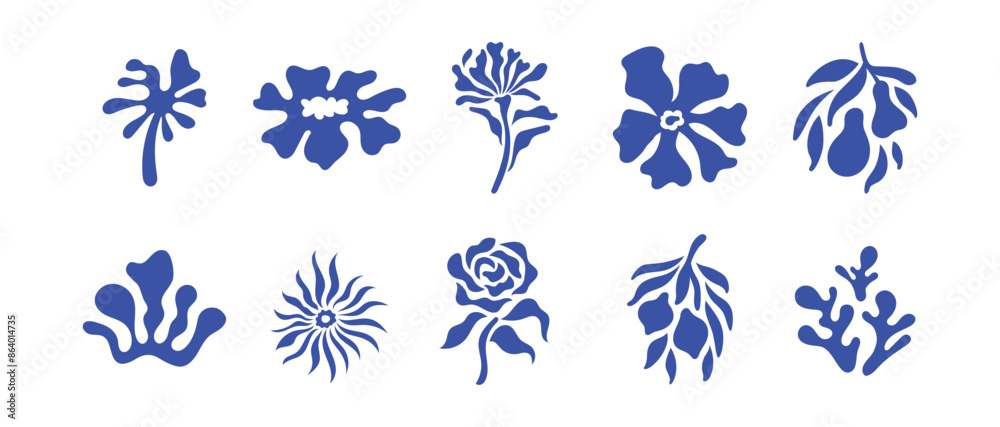 Poster vector set of illustrations in simple naive hand drawn and linocut style - natural prints, posters o