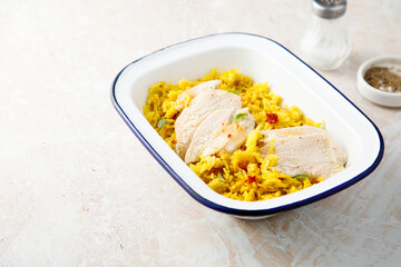 Saffron rice with chicken fillet
