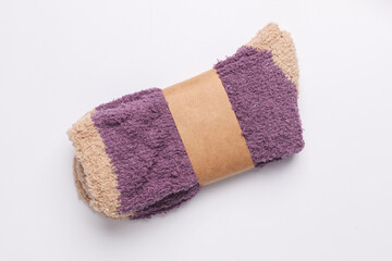 New socks with wrapped tags on white background