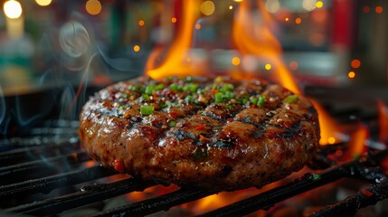 Grilled Vegan Burger Patty with Flames - Concept Plant Based Food