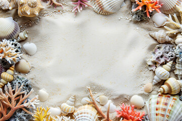 Fototapeta premium Starfish on the sand beach. Summer background. Relaxing on the beach