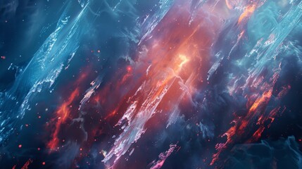Icy blue and red fire structures with shimmering particles wallpaper