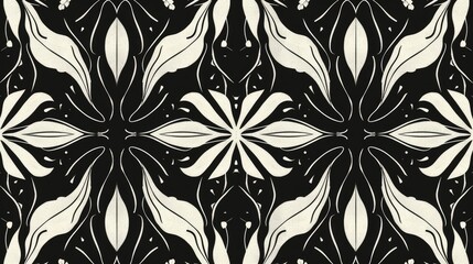 Subtle Black and White Geometric Floral Seamless Pattern