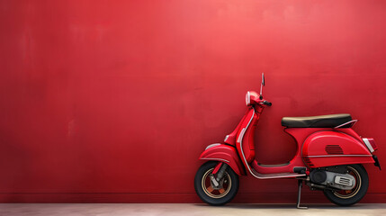 Fototapeta premium Red vintage scooter against red wall,