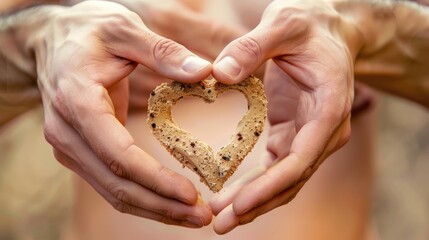 Hands Forming Heart Shape with Cookie, Symbolizing Love and Affection, Close-Up Shot