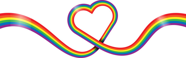 rainbow ribbon around heart in transparent background