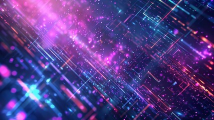 Obraz premium Neon purple and blue wooden patterns with glowing particles background