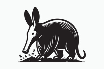 A vector silhouette image made by Adobe illustrator of an Aardvark.