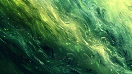 Liquid-like grass patterns in emerald and lime with shimmering particles wallpaper