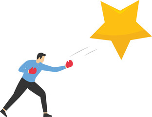businessman credit score staff sawing star to downgrade or reduce score.flat vector illustration.

