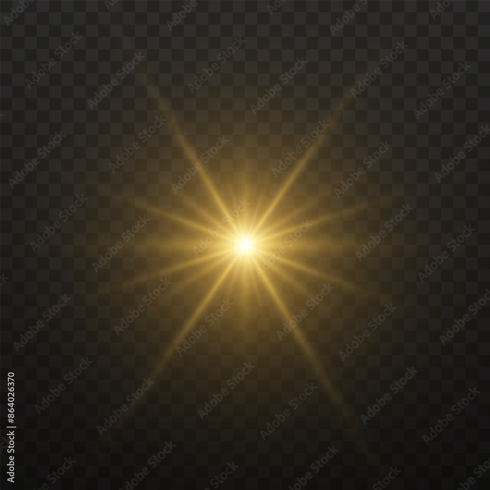 Poster flare with golden rays of light and magic sparkles. bright star. abstract golden rays will raise. tr