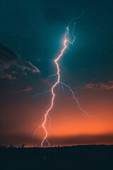 Naklejka premium A single lightning bolt in a clear night sky, symbolizing sudden flashes of inspiration and ideas. 