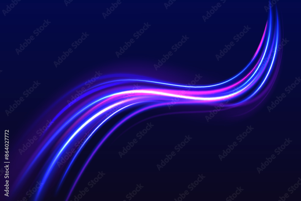 Poster neon color glowing lines background, high-speed light trails effect. modern abstract high-speed ligh