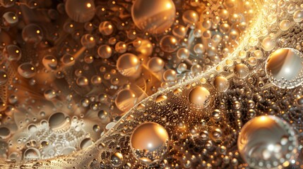 Champagne bubbles with light effects on a dark pewter to bright gold gradient