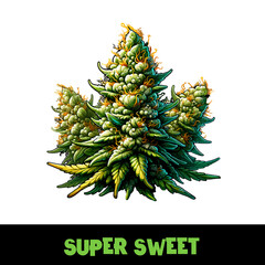 Vector Illustrated Super Sweet Cannabis Bud Strain Cartoon