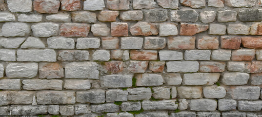 Fototapeta premium Ancient Stonewall A Weathered Brick Texture Pattern. Generative AI.