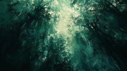 Obraz premium Shadowy trees with lights on a dark emerald to bright teal gradient