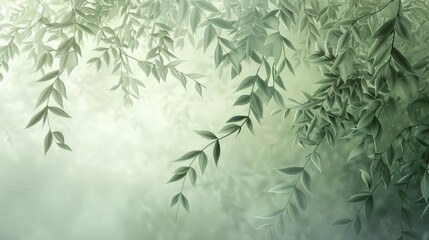 Abstract scene with gentle tree leaves pastel highlights and a silvery white to green gradient