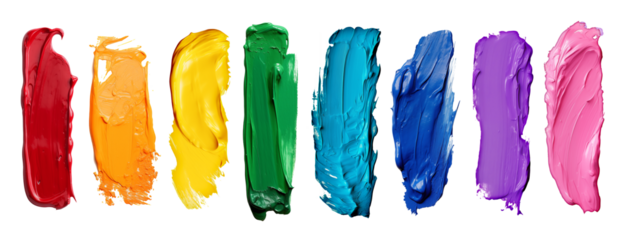 Set collection of thick  colorful rainbow brush stroke color paint smear texture isolated white background. art row concept