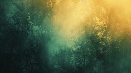 Abstract wallpaper with misty tree textures blurred light effects and a gradient from golden yellow to sea green