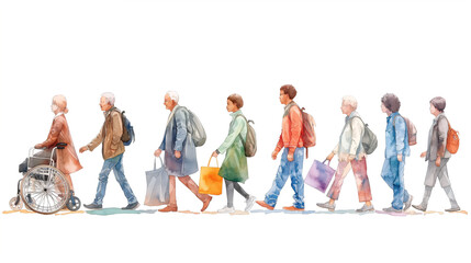 Obraz premium The Essence of Human Diversity: Vibrant Watercolor Design Background Reflecting Unity, Culture, Ethnicity, Inclusion, and Harmony Among People from Different Backgrounds.