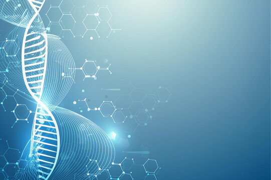 Molecular abstract structure and genetic engineering DNA. Healthcare and medicine background concept. Scientific research background. Wave flow. Innovation pattern. Vector illustration.