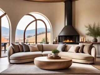 Warmth and Style Fireplace-Centered Living Room with Wooden Coffee Table