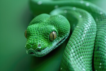 Obraz premium Detailed Green Snake with Scales and Eyes in Focus. 2025 Chinese Zodiac Symbol - Year of the Snake.