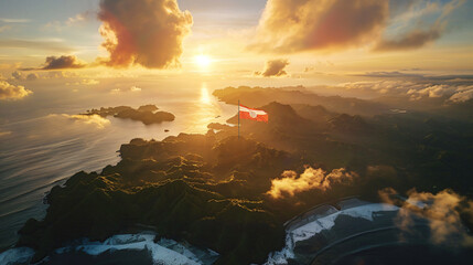 Indonesia's Independence Day, August 17. Greeting card with clenched hands symbolizing freedom.
