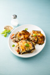 Traditional eggplant bake with tomato and cheese