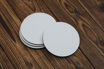 White round empty coasters Mockup on wooden background © splitov27