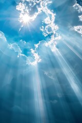 Fototapeta premium Sun rays piercing through clouds and creating a prismatic effect, symbolizing the interplay of light and clarity in creativity 