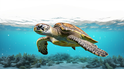 Fototapeta premium Sea turtle swimming gracefully.