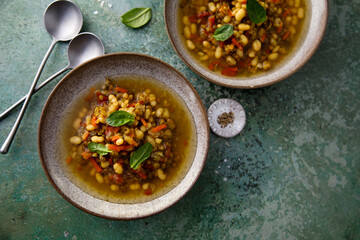 Traditional bean soup with smoked meat