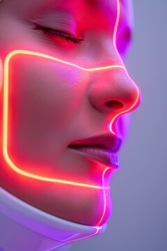 Closeup of a face being treated with a laser for collagen production, laser therapy, antiaging treatment