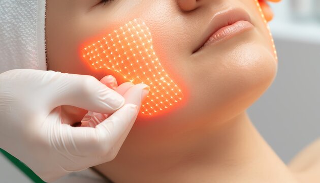 Closeup of a woman s face during a radiofrequency skin tightening session, skin tightening, nonsurgical lift