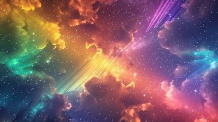 Naklejka premium Fantasy sky with clouds and stars. Colorful background 