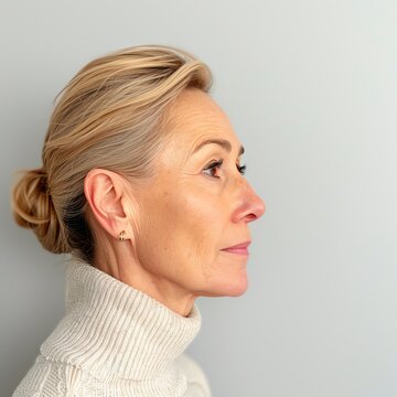 Woman with lifted and firm skin after a PDO thread lift procedure, PDO thread lift, nonsurgical facelift