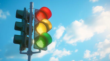 Traffic light signal on blue sky background
