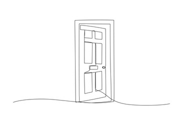Open door one line illustration, welcome sign continuous line art drawing. © Elena