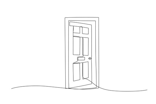 recommend clip art: Open door one line illustration, welcome sign continuous line art drawing.