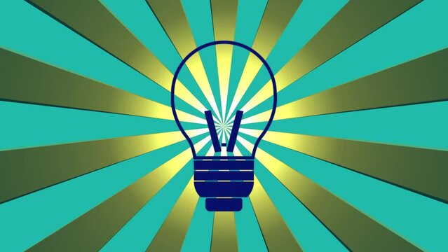 Animation of lightbulb with yellow blue sunburst background